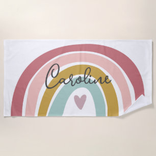 Toalha De Praia Pastel rosa Boho Rainbow Name Beach Towel