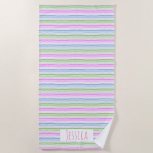 Toalha De Praia Pastel Wavy Striped Modern Personalizado