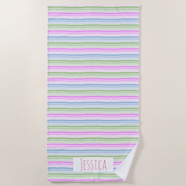 Toalha De Praia Pastel Wavy Striped Modern Personalizado (Frente)