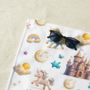 Toalha De Praia Pastel Whimsso Unicorns e Castles Fantasy