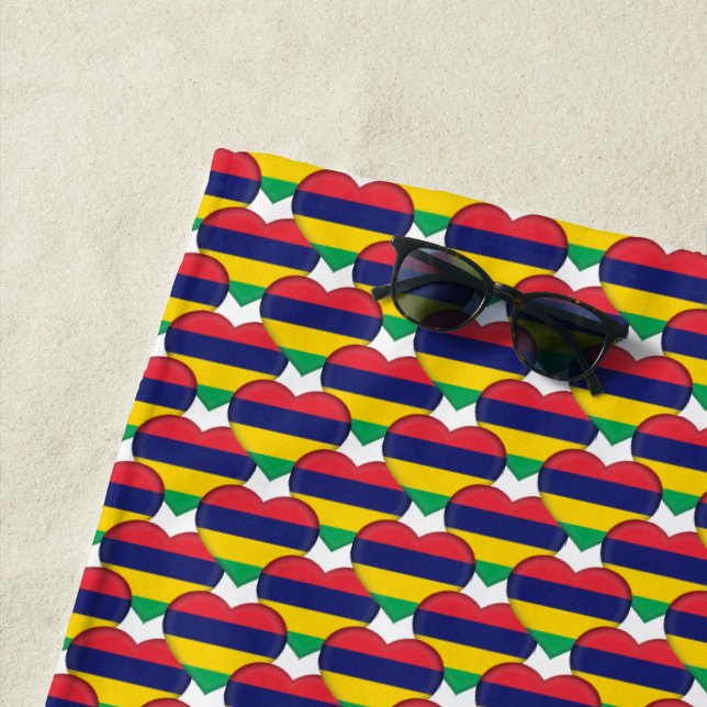 Toalha De Praia Patriótico das Cores de Bandeiras Maurícias Coraçõ (In Situ)