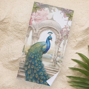Toalha De Praia Pavão de jardim floral em estilo indiano vintage