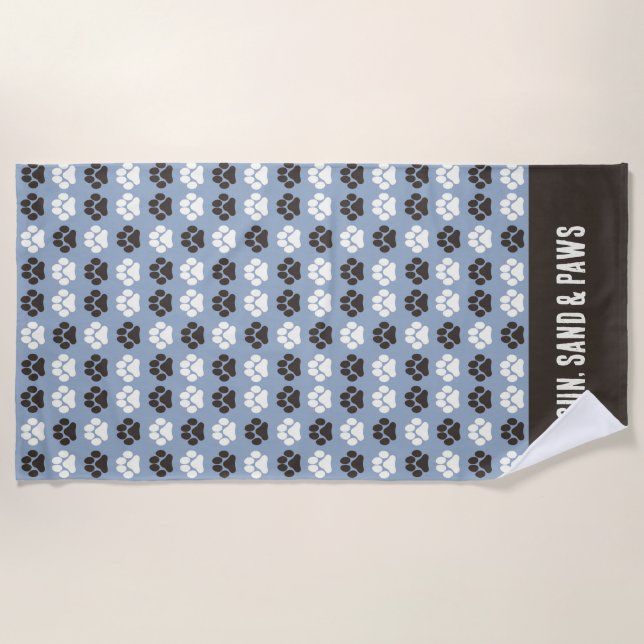 Toalha De Praia Paw Print Pattern Silver Blue (Frente)