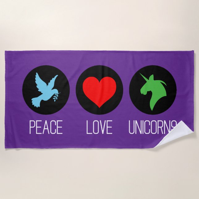 Toalha De Praia Paz amor e unicórnios (Frente)