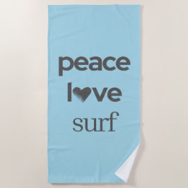 Toalha De Praia Paz Amor Surfe Vida Azul Costeiro Gráfico de Surf
