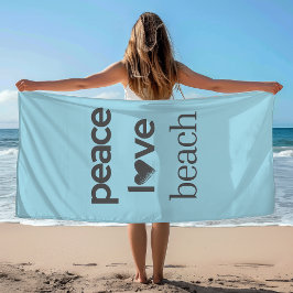 Toalha De Praia Peace Love Beach Coastal Ocean Blue Graphic Print