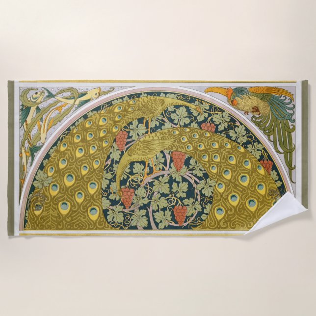 Toalha De Praia Peacock Art Nouveau Estilo redondo intrincado desi (Frente)