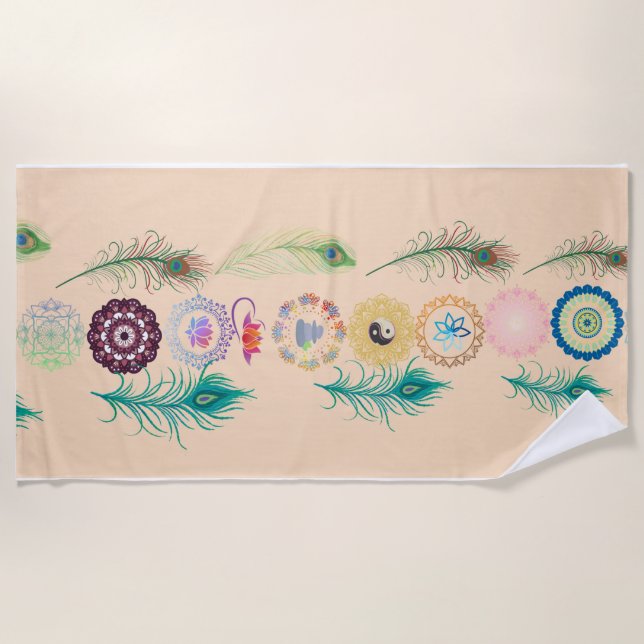 Toalha De Praia Peacock Feather Serenity: Mandala Beach Towel (Frente)