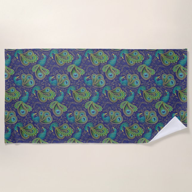Toalha De Praia Peacock Paisley Pattern Blue (Frente)