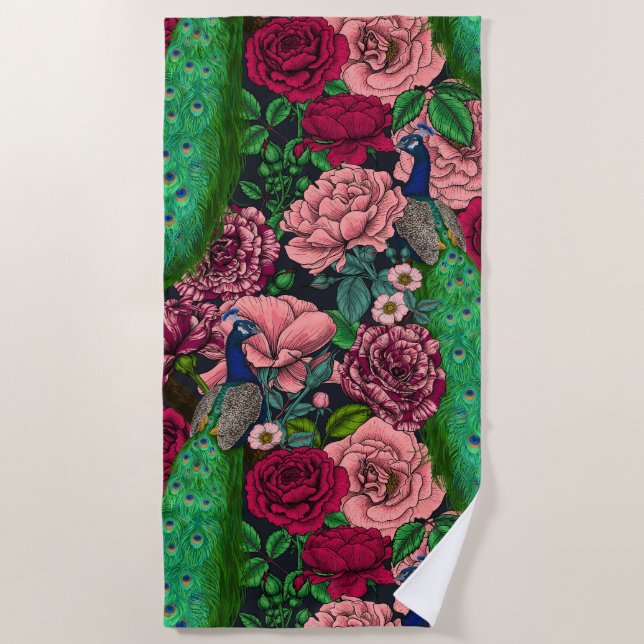 Toalha De Praia Peacocks no rosa 2 (Frente)