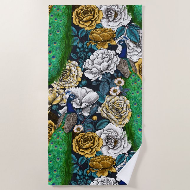 Toalha De Praia Peacocks no rosa 3 (Frente)