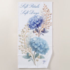 Toalha De Praia Pearl Blush Pó Azul Hidrangea Aquarela