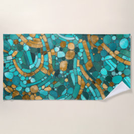 Toalha De Praia Pebbles Mosaic Art - Emerald e Dourado