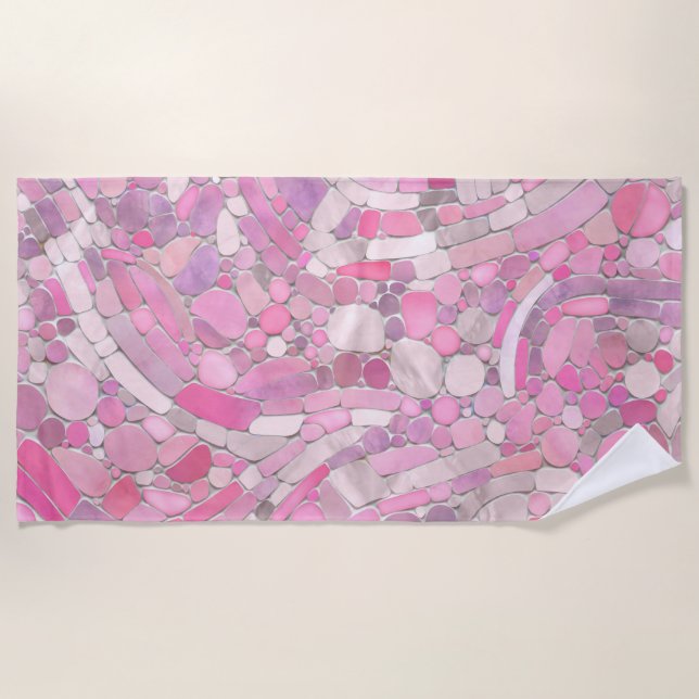 Toalha De Praia Pebbles Mosaico Art - Rosa Blush Pink (Frente)