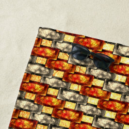 Toalha De Praia Peças retangulares gravadas em vermelho e bege