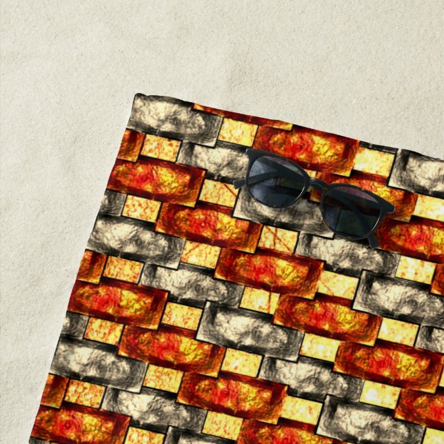 Toalha De Praia Peças retangulares gravadas em vermelho e bege (In Situ)