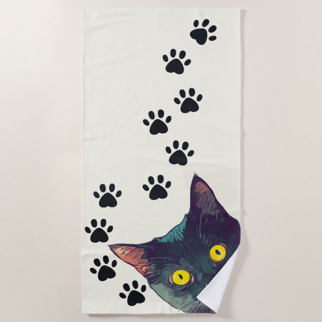 Toalha De Praia Peeking Cat Paw Imprime Design Beach Towel (Frente)