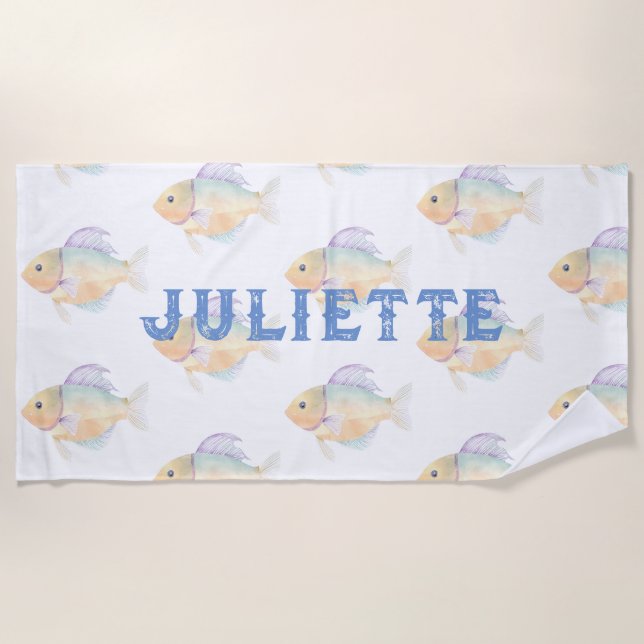 Toalha De Praia Peixe Iridescente bonito, Personalizado (Frente)