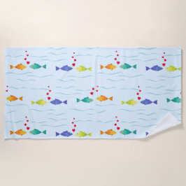 Toalha De Praia Peixe romântico bonito no oceano apaixonado