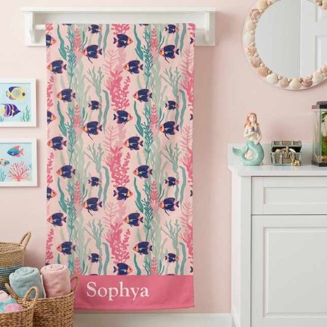 Toalha De Praia Peixe Tropical Rosa Personalizado (Criador carregado)