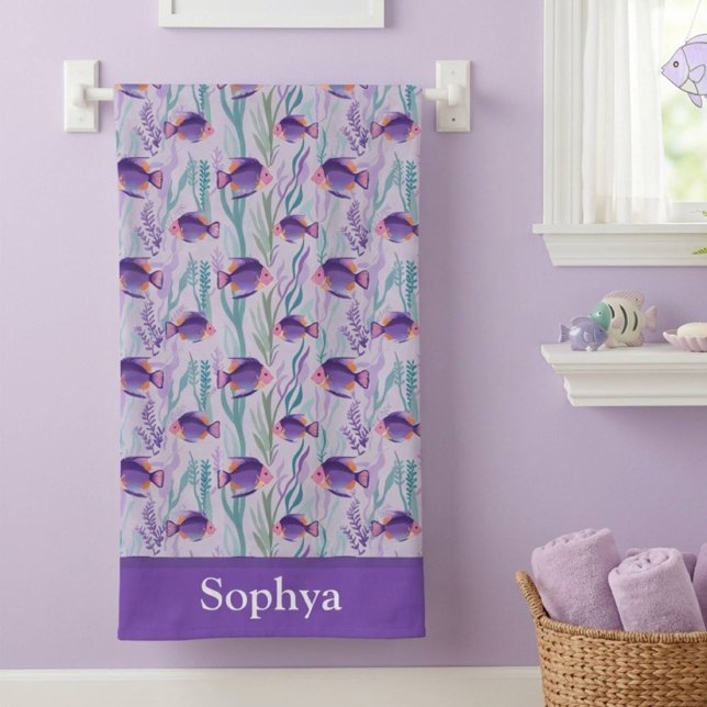 Toalha De Praia Peixe Tropical Roxo Personalizado (Criador carregado)