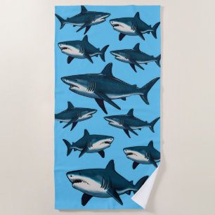 Toalha De Praia Peixe-tubarão-branco e azul-Elegante