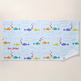Toalha De Praia Peixes do Oceano Romântico Bonitos Apaixonados