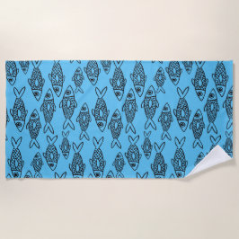 Toalha De Praia Peixes nadando no mar azul