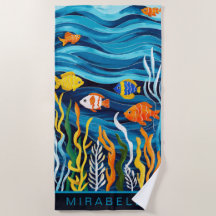 Peixes Tropicais e Ondas Azuis Personalizados