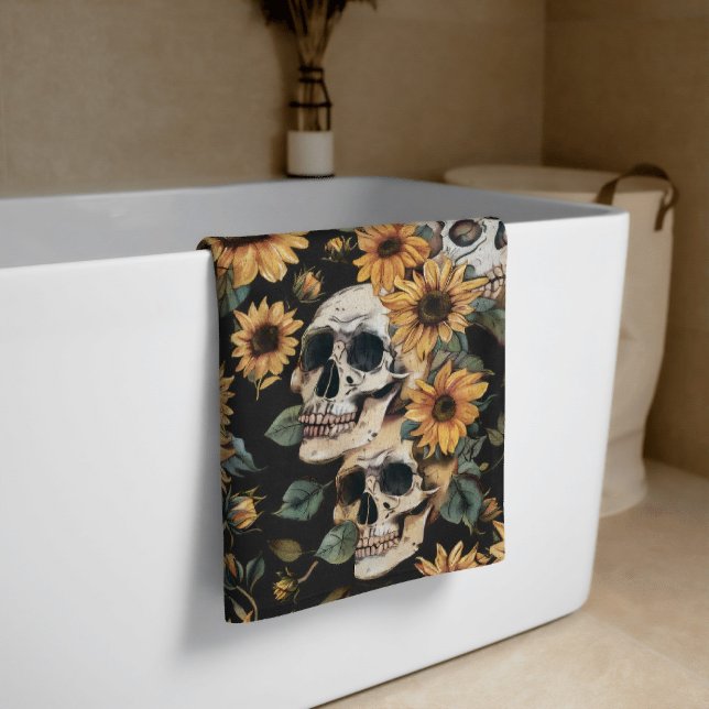 Toalha De Praia Peles de Gótico de Verão e Girassóis Spooky (Criador carregado)