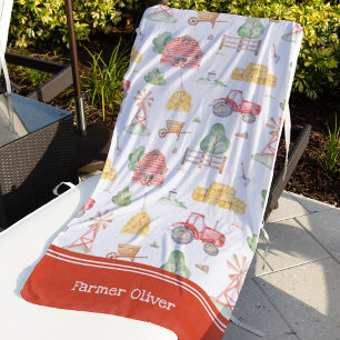 Toalha De Praia Pequenas Crianças Bonitas Padrão Farmer com Nome