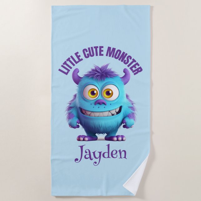 Toalha De Praia Pequeno Monstro Roxo Horns Personalizado (Frente)