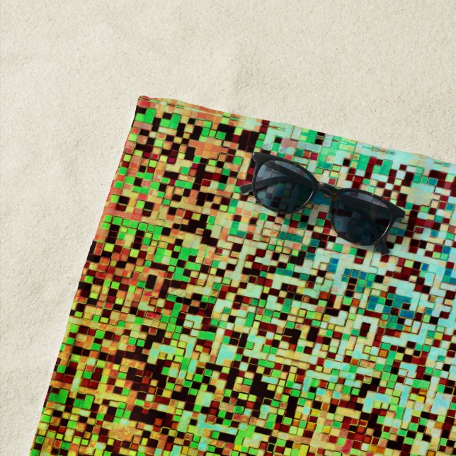 Toalha De Praia Pequenos quadrados ou azulejos, verdes e castanhos (In Situ)