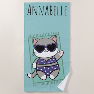 Toalha de Praia Personalizada Beach Kitty Blue