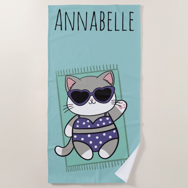 Toalha de Praia Personalizada Beach Kitty Blue (Frente)