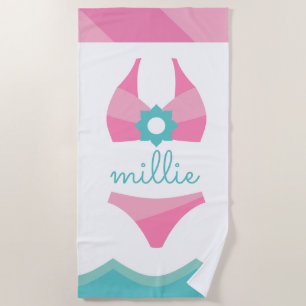 Toalha de praia personalizada de biquíni rosa