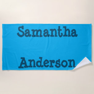 Toalha de praia personalizada de texto azul oceâni