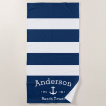 Toalha de praia personalizada - Náutica azul e bra