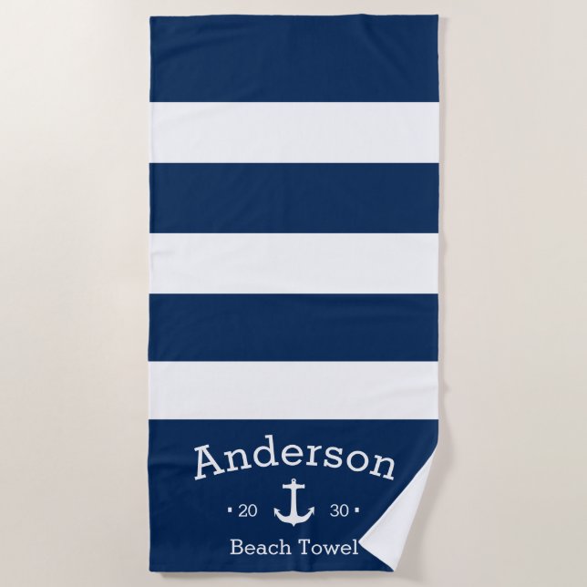 Toalha de praia personalizada - Náutica azul e bra (Frente)