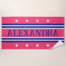 Toalha de Praia Personalizada Náutica Rosa e Azul
