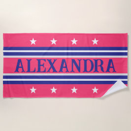 Toalha de Praia Personalizada Náutica Rosa e Azul