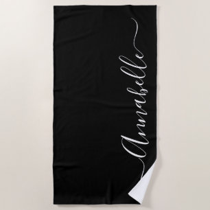 Toalha de Praia Personalizada Nome Preto e Branco