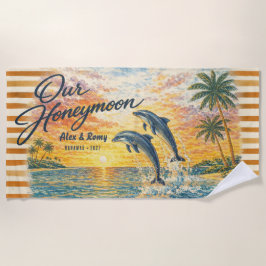 Toalha de Praia Personalizada Our Honeymoon Dolphi