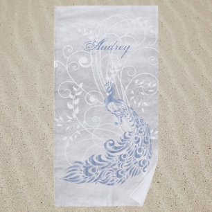 Toalha de praia personalizada Pavão Azul Claro