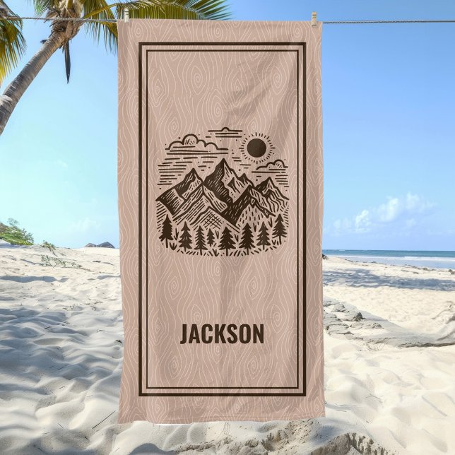 Toalha de Praia Personalizada Rústica Moderna Mont (Rustic Modern Mountains Custom Beach Towel)