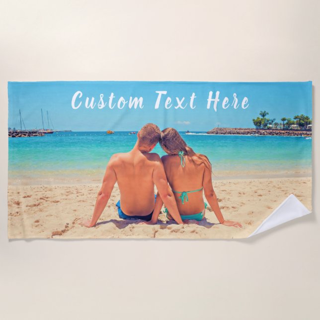 Toalha De Praia Personalizada Sua Fotografia Texto Personalizado T (Frente)