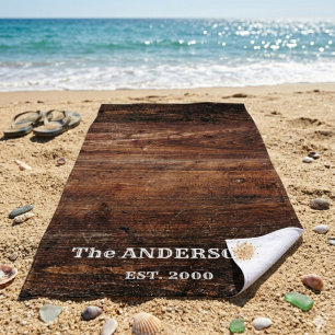 Toalha De Praia Personalizado em Madeira Rústica Riscada
