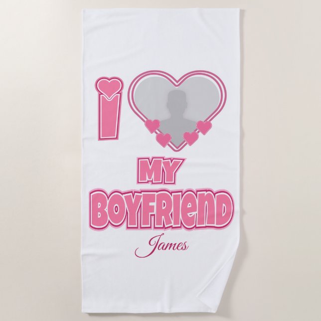 Toalha De Praia Personalizado Eu Amo Meu Namorado - Adicionar Foto (Frente)