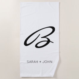 Toalha De Praia Personalizado o nome simples do monograma branco e