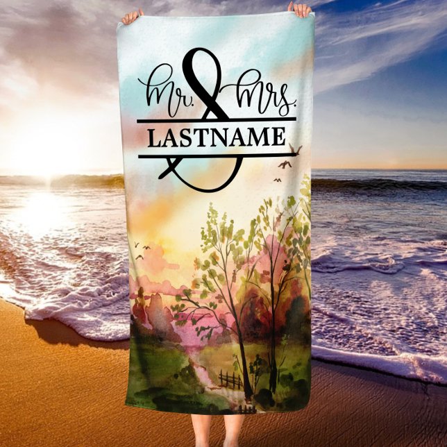 Toalha De Praia Personalizado Sr. e Sra. Beach Towel Honeymoon (Personalized Mr. and Mrs. Beach Towel Honeymoon)